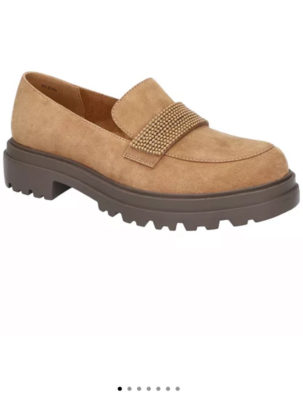 Bella Vita Tan Suede Lug Sole Beaded Strap Loafer